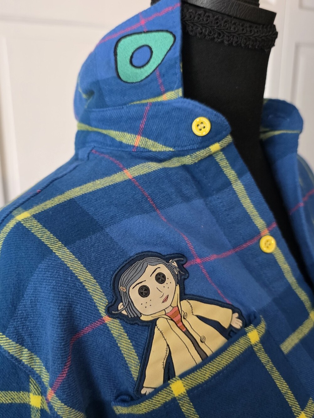 Coraline x Cakeworthy Plaid Button Down Shirt M Blue Flannel - Picture 11 of 11